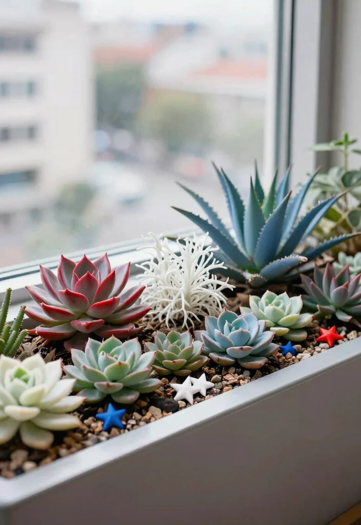 15 Festive Patriotic Window Box Ideas for 4th of July 3. Succulent Stars and Stripes 0