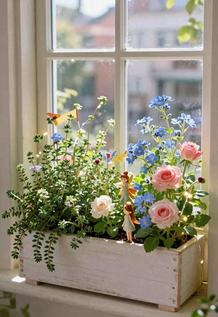 15 Festive Patriotic Window Box Ideas for 4th of July 7. Whimsical Fairy Garden 0
