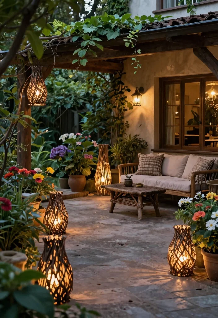 15 Magical Patio Lamp Decor Inspiration for Evening Glow 12. Nature Inspired Twig Lamps 0
