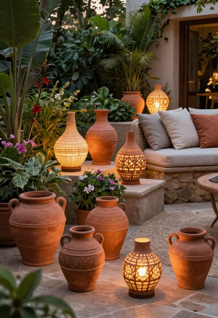 15 Magical Patio Lamp Decor Inspiration for Evening Glow 13. Unique Terracotta Lamps 0
