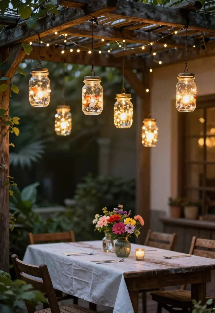 15 Magical Patio Lamp Decor Inspiration for Evening Glow 2. Recycled Glass Jar Lights 0
