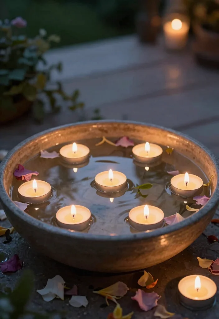 15 Romantic Patio Decor Concepts with Candles for Date Night 4. Floating Candles in Water 0