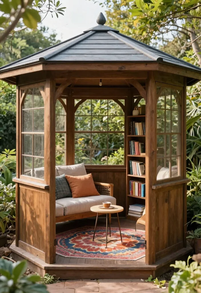 15 Stunning Hexagon Gazebo Ideas for Eco-Friendly Backyards 13 15 Stunning Hexagon Gazebo Ideas for Eco Friendly Backyards 13. Cozy Nooks and Reading Spaces 0