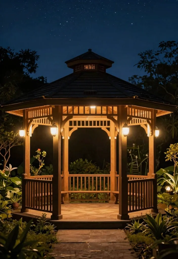 15 Stunning Hexagon Gazebo Ideas for Eco-Friendly Backyards 5 15 Stunning Hexagon Gazebo Ideas for Eco Friendly Backyards 5. Solar Powered Lighting 0