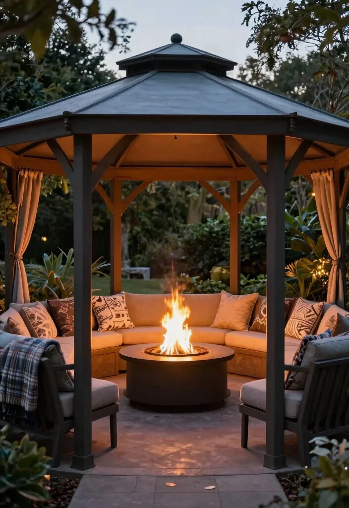 15 Stunning Hexagon Gazebo Ideas for Eco-Friendly Backyards 7 15 Stunning Hexagon Gazebo Ideas for Eco Friendly Backyards 7. Cozy Fire Pits 0