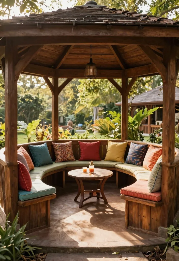 15 Stunning Hexagon Gazebo Ideas for Eco-Friendly Backyards 8 15 Stunning Hexagon Gazebo Ideas for Eco Friendly Backyards 8. Built in Seating Solutions 0