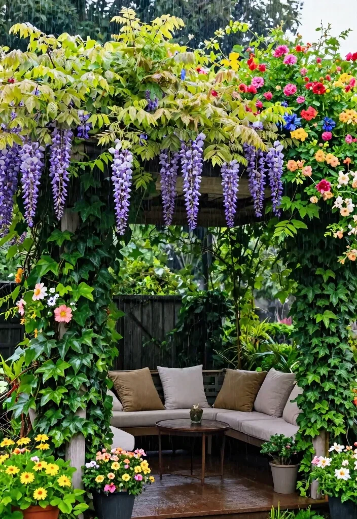 15 Sturdy Rain Awning Ideas to Keep Your Porch Dry 2. Lush Greenery Canopy 0