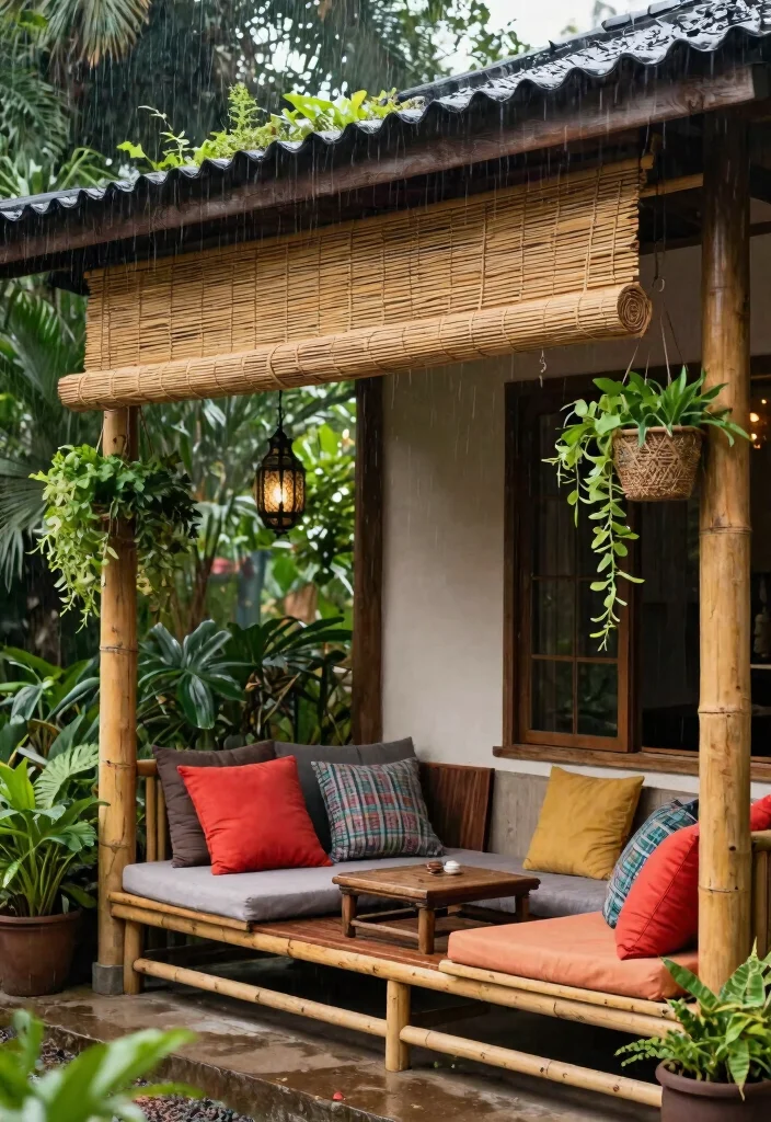 15 Sturdy Rain Awning Ideas to Keep Your Porch Dry 4. Bamboo Shade Awnings 0