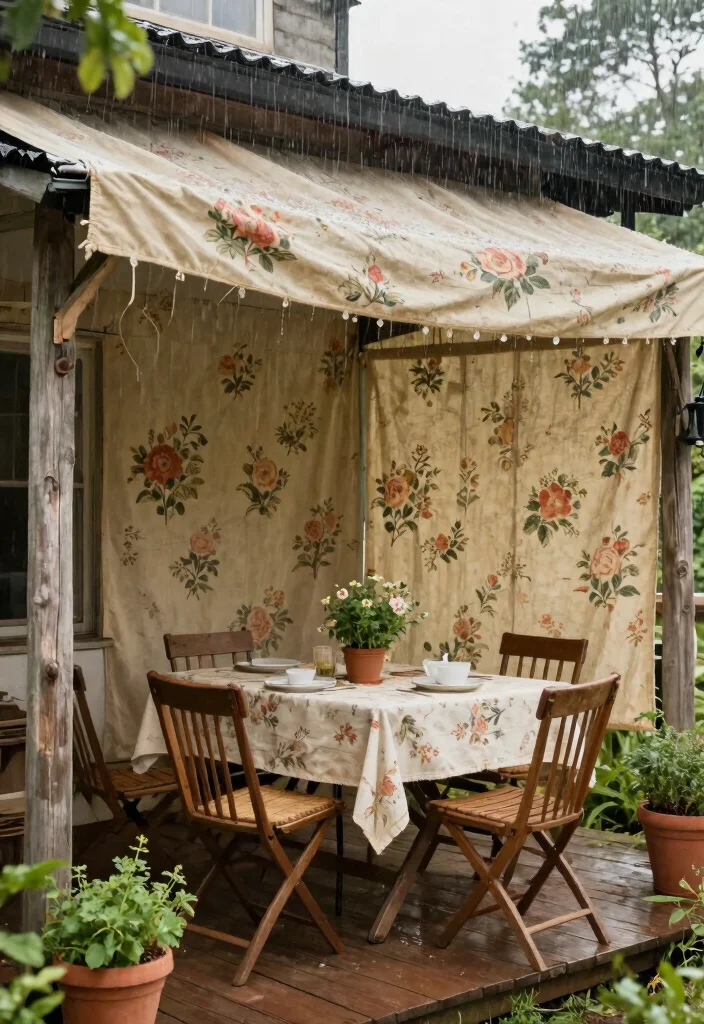 15 Sturdy Rain Awning Ideas to Keep Your Porch Dry 6. Vintage Canvas Tarps 0