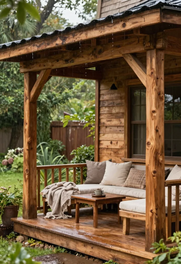 15 Sturdy Rain Awning Ideas to Keep Your Porch Dry 9. Reclaimed Wood Awnings 0