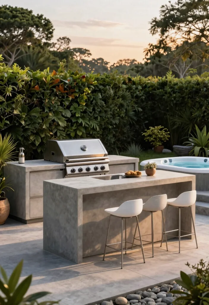 15 Ultimate Outdoor Kitchen and Hot Tub Ideas for Luxury Outdoor Living 1. The Chic Minimalist Kitchen 0