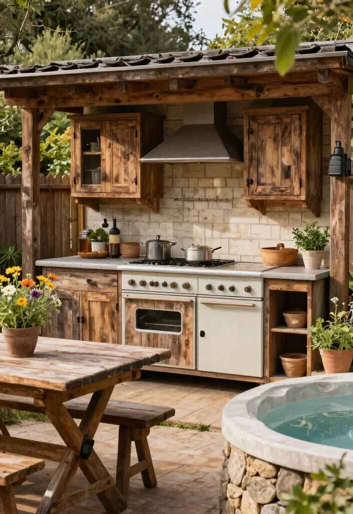 15 Ultimate Outdoor Kitchen and Hot Tub Ideas for Luxury Outdoor Living 2. Rustic Farmhouse Elegance 0