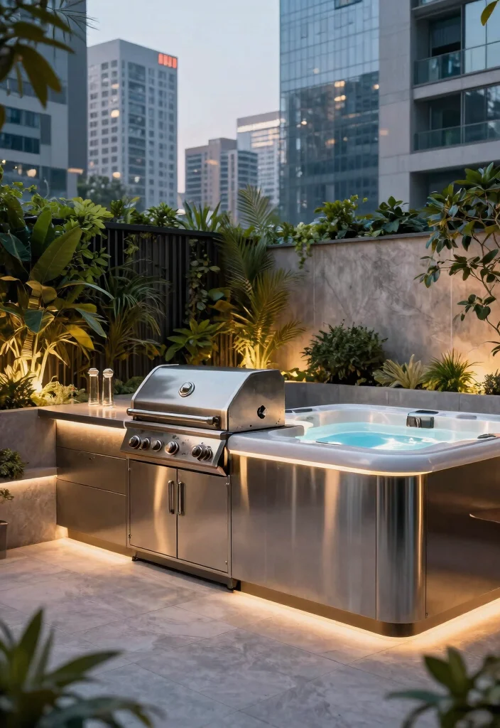 15 Ultimate Outdoor Kitchen and Hot Tub Ideas for Luxury Outdoor Living 4. Sophisticated Urban Oasis 0