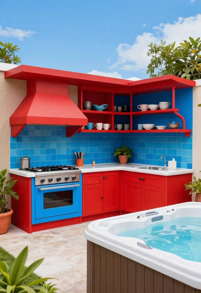15 Ultimate Outdoor Kitchen and Hot Tub Ideas for Luxury Outdoor Living 9. Bold Color Palettes 0