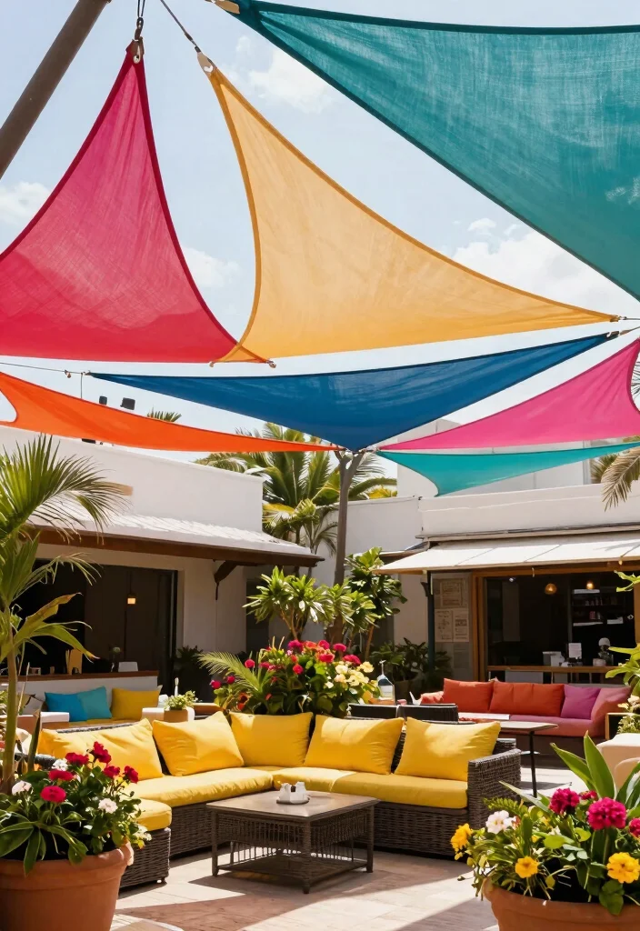 17 Beautiful Patio Awning Ideas Covered Decks Will Love 13. Shade Sails in Unique Shapes 0