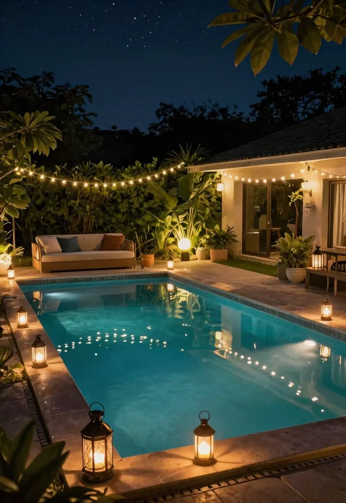 17 Genius Cheap Ways to Decorate Above Ground Pool 1. DIY Pool Lighting 0