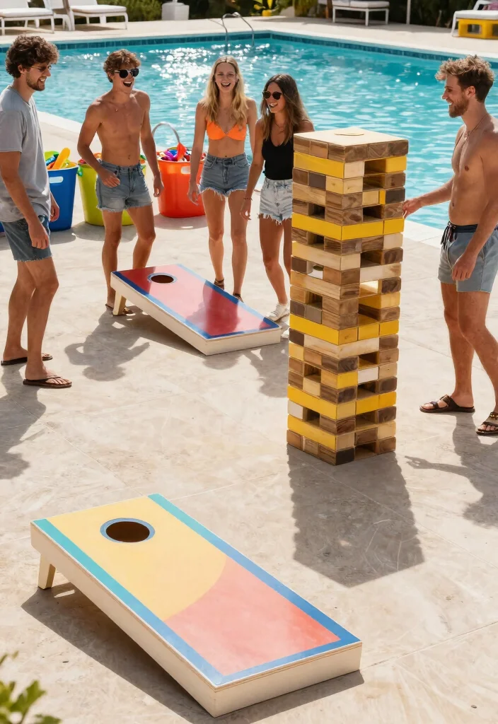 17 Genius Cheap Ways to Decorate Above Ground Pool 10. Poolside Games 0