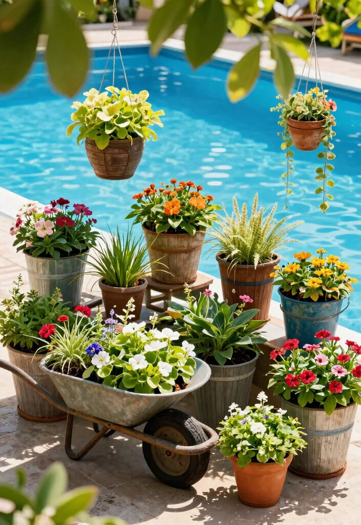 17 Genius Cheap Ways to Decorate Above Ground Pool 4. Creative Pool Planters 0