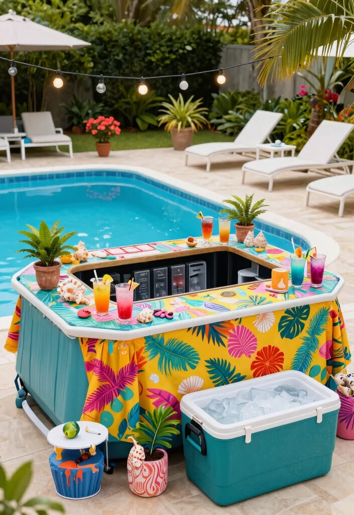 17 Genius Cheap Ways to Decorate Above Ground Pool 5. DIY Poolside Bar 0
