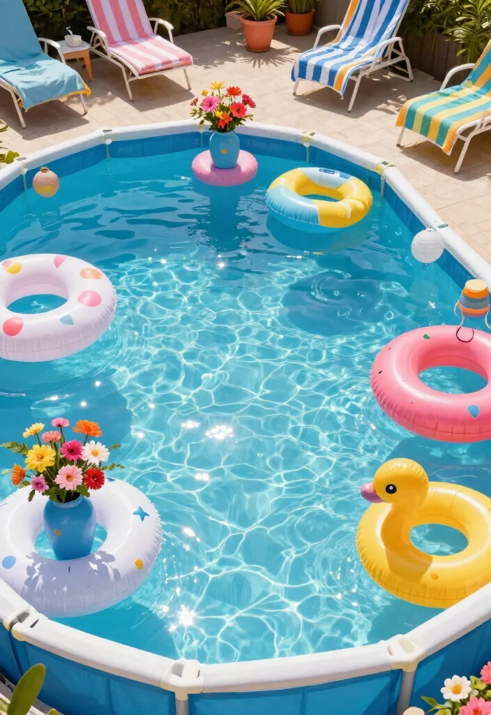 17 Genius Cheap Ways to Decorate Above Ground Pool 6. Floating Decor 0