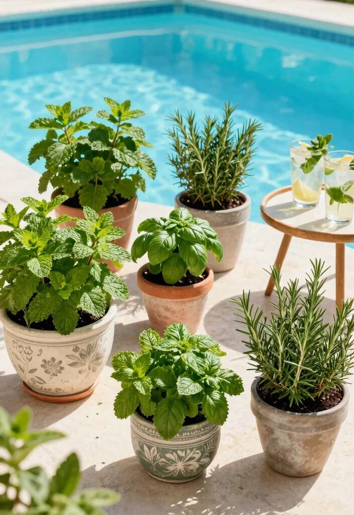 17 Genius Cheap Ways to Decorate Above Ground Pool 9. Potted Herbs 0