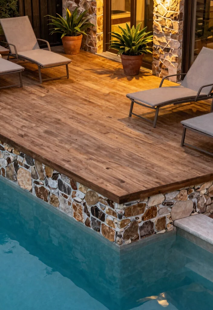 17 Stunning Rock Around Above Ground Pool Landscaping Ideas 9 17 Stunning Rock Around Above Ground Pool Landscaping Ideas 9. Elevated Decking with Stone Accents 0