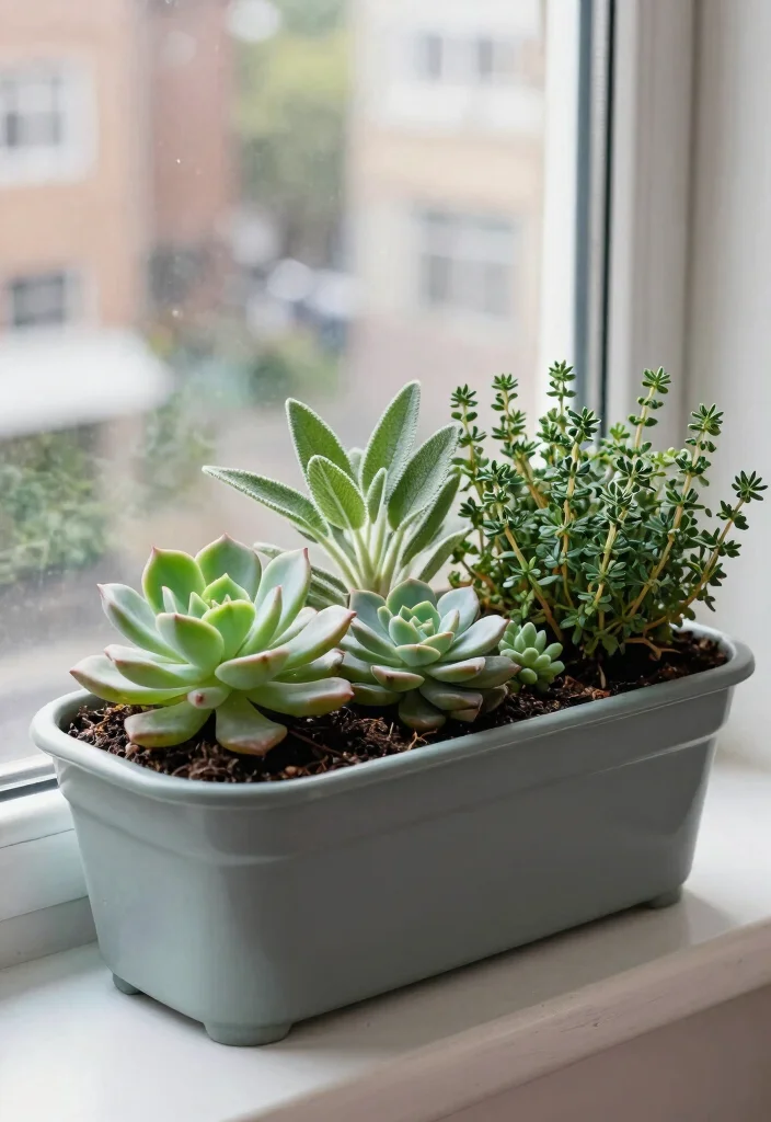 21 Bright Spring Window Box Inspiration Photos for Herb Gardeners 16. Easy Care Succulents as Accent Herbs 0
