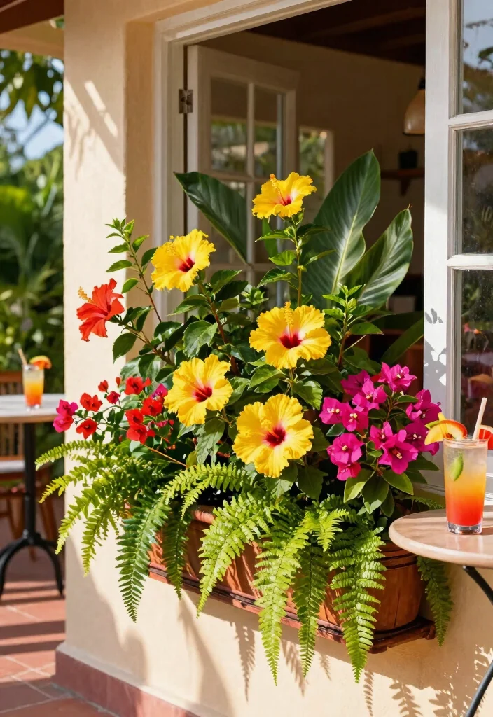 21 Colorful Inspiration for Window Box Plants Floral Mix 4. Dazzling Tropical Fusion 0