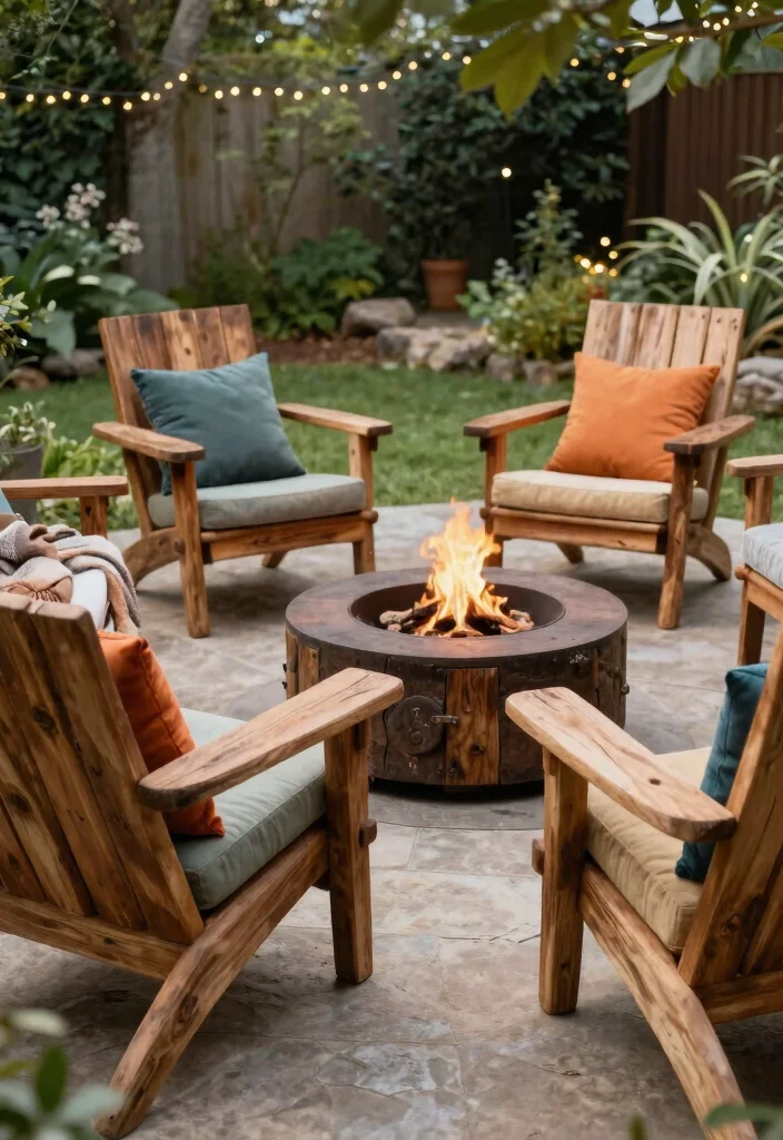 21 Comfortable Fire Pit Furniture Ideas for Lounging 1. Sustainable Wooden Lounge Chairs 0