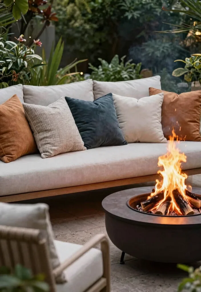 21 Comfortable Fire Pit Furniture Ideas for Lounging 11. Comfortable Throw Pillows 0
