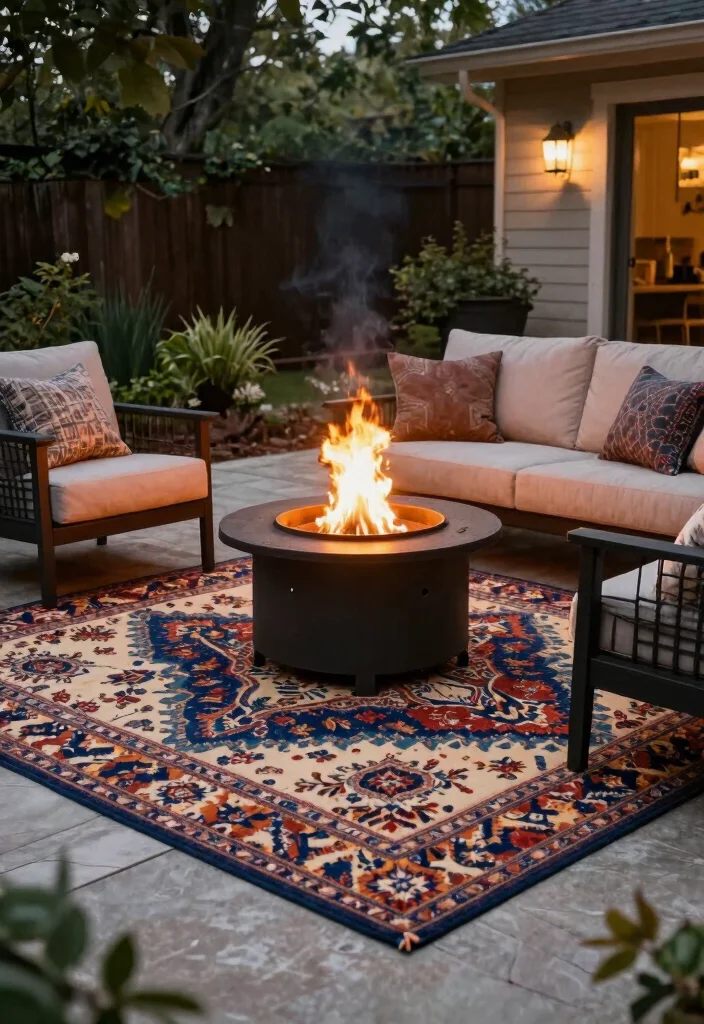 21 Comfortable Fire Pit Furniture Ideas for Lounging 15. Cozy Fire Pit Rugs 0