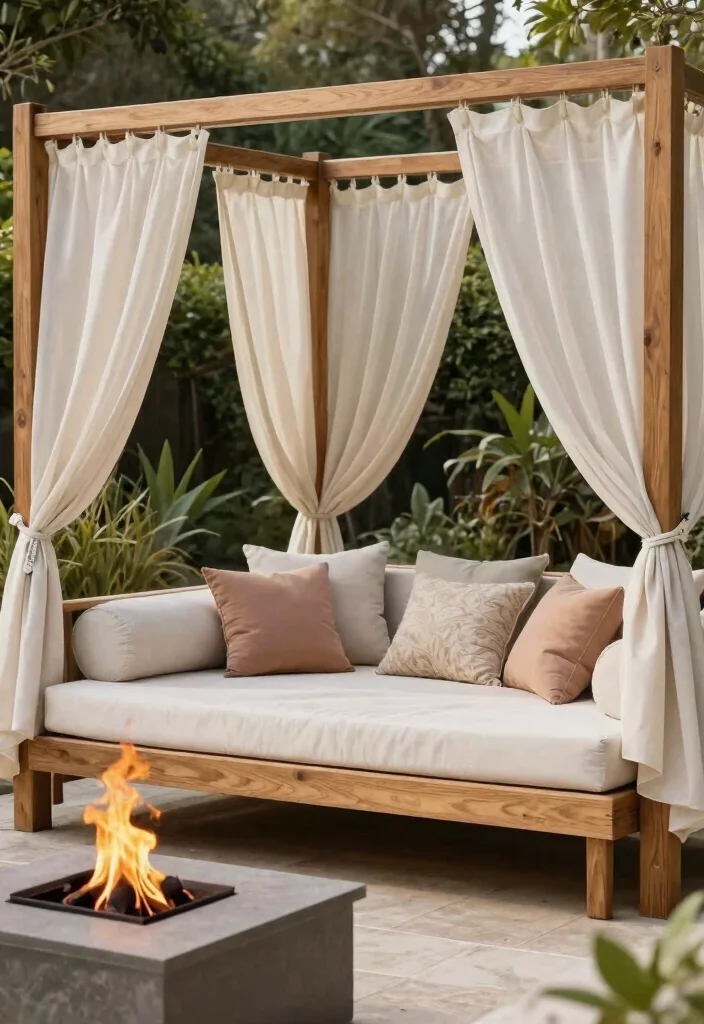 21 Comfortable Fire Pit Furniture Ideas for Lounging 19. Cozy Outdoor Daybeds 0