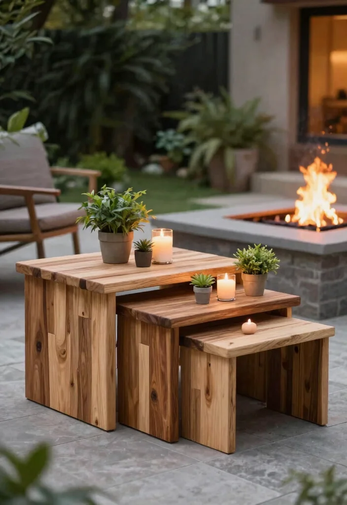 21 Comfortable Fire Pit Furniture Ideas for Lounging 20. Functional Nesting Tables 0
