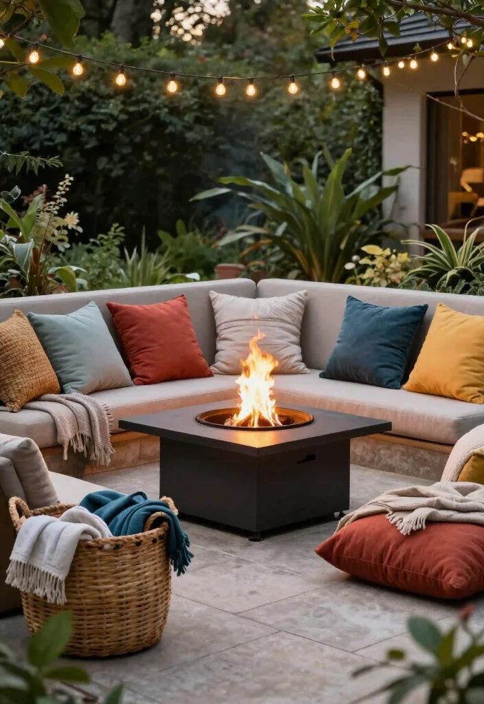 21 Comfortable Fire Pit Furniture Ideas for Lounging 21. Fire Pit Cushions and Throws 0