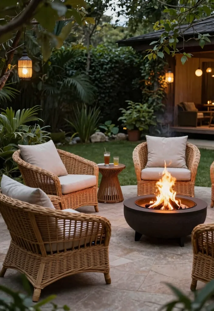 21 Comfortable Fire Pit Furniture Ideas for Lounging 9. Wicker Lounge Chairs 0