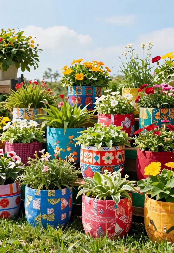 21 Most Stylish Outdoor Planter Ideas for Modern Yards 11. Colorful Fabric Planters 0