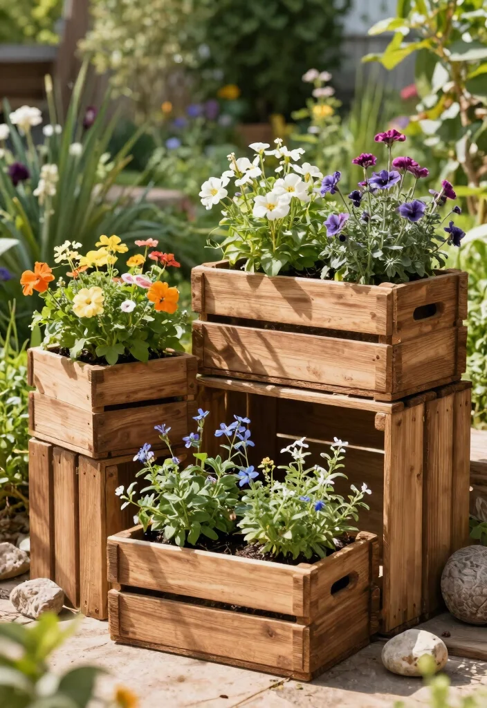 21 Most Stylish Outdoor Planter Ideas for Modern Yards 14. Rustic Wooden Crate Planters 0