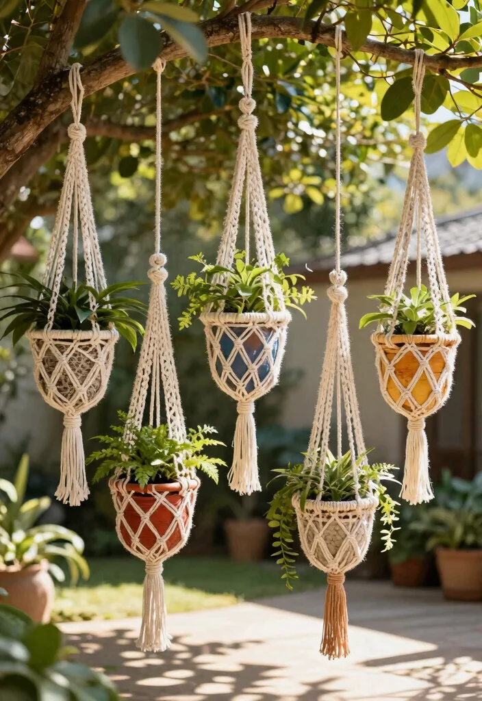 21 Most Stylish Outdoor Planter Ideas for Modern Yards 3. Hanging Macram Planters 0