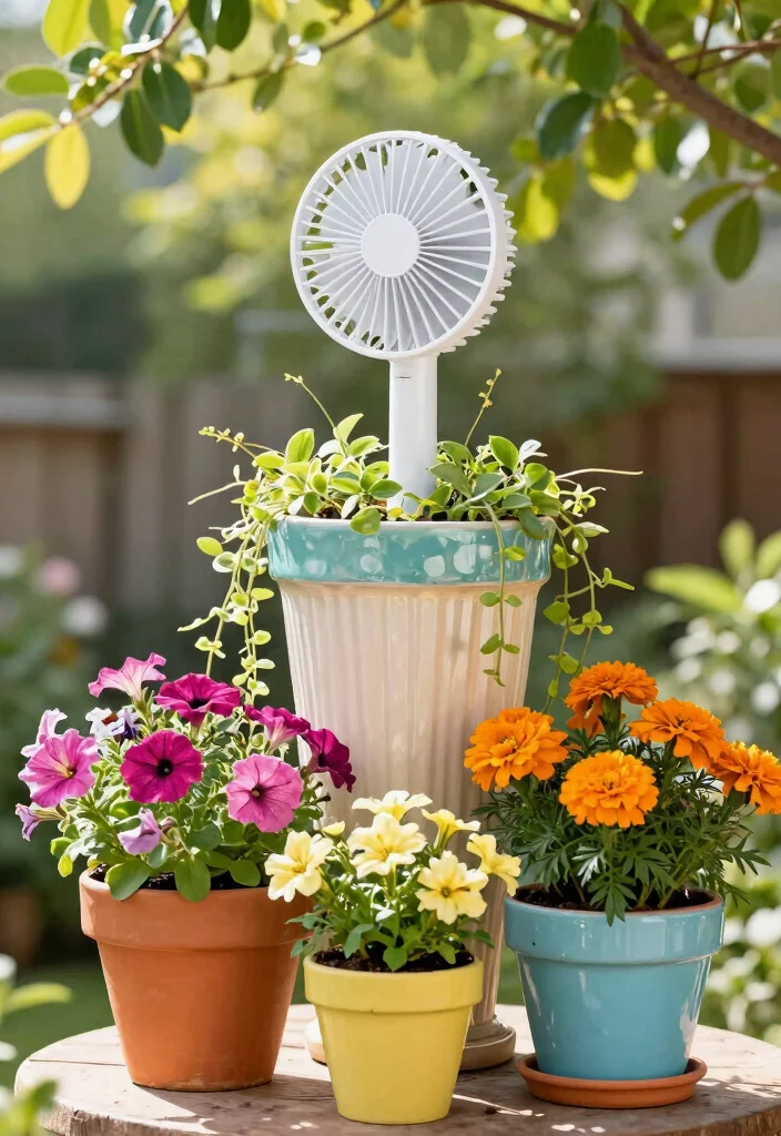 7 Cool Patio Decor Ideas with Fans for Hot Summer Days 3. DIY Planter Fans Bring Nature and Coolness Together 0