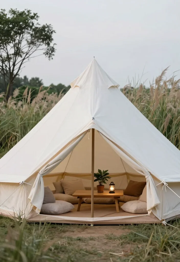 7 Cozy Bell Tent Awning Ideas for Glamping Setups 3 7 Cozy Bell Tent Awning Ideas for Glamping Setups 3. Minimalist Chic 0