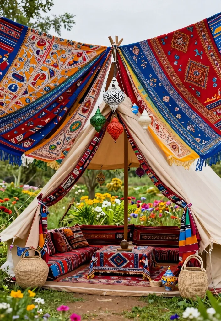 7 Cozy Bell Tent Awning Ideas for Glamping Setups 6 7 Cozy Bell Tent Awning Ideas for Glamping Setups 6. Colorful Cultural Fusion 0