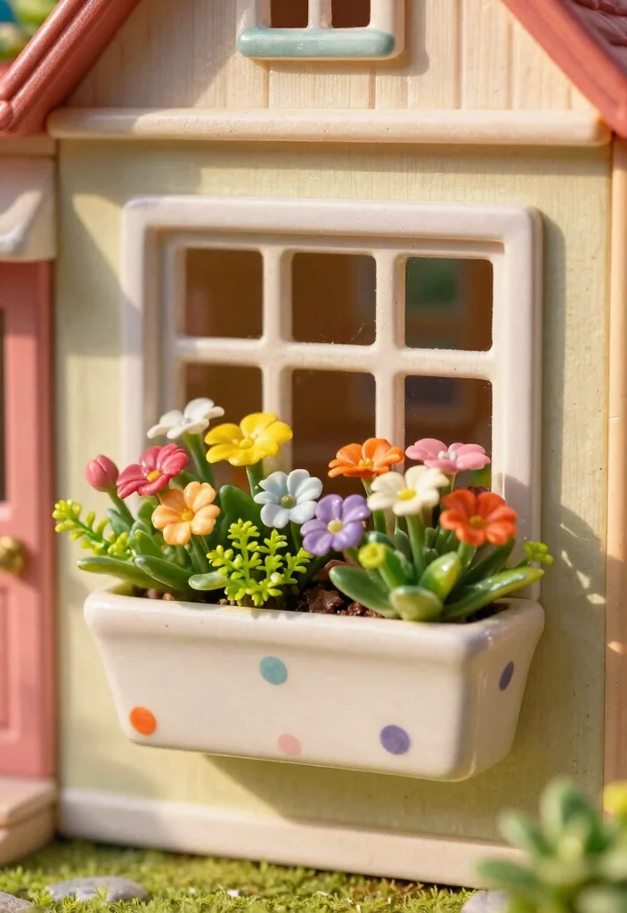 7 Cute Dollhouse Window Box Ideas for Miniatures 2. Colorful Ceramic Delight 0