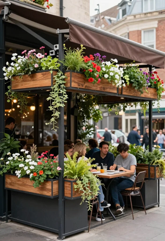 7 Edgy Industrial Awning Ideas for Urban Gardening 6. Dual Purpose Awning with Planter Boxes 0