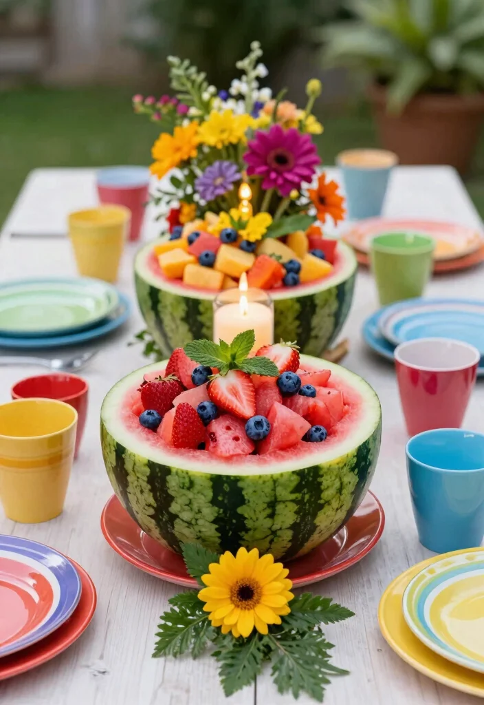 7 Fun Watermelon Patio Decor Ideas for Summer BBQs 1 7 Fun Watermelon Patio Decor Ideas for Summer BBQs 1. Watermelon Slice Table Centerpiece 0