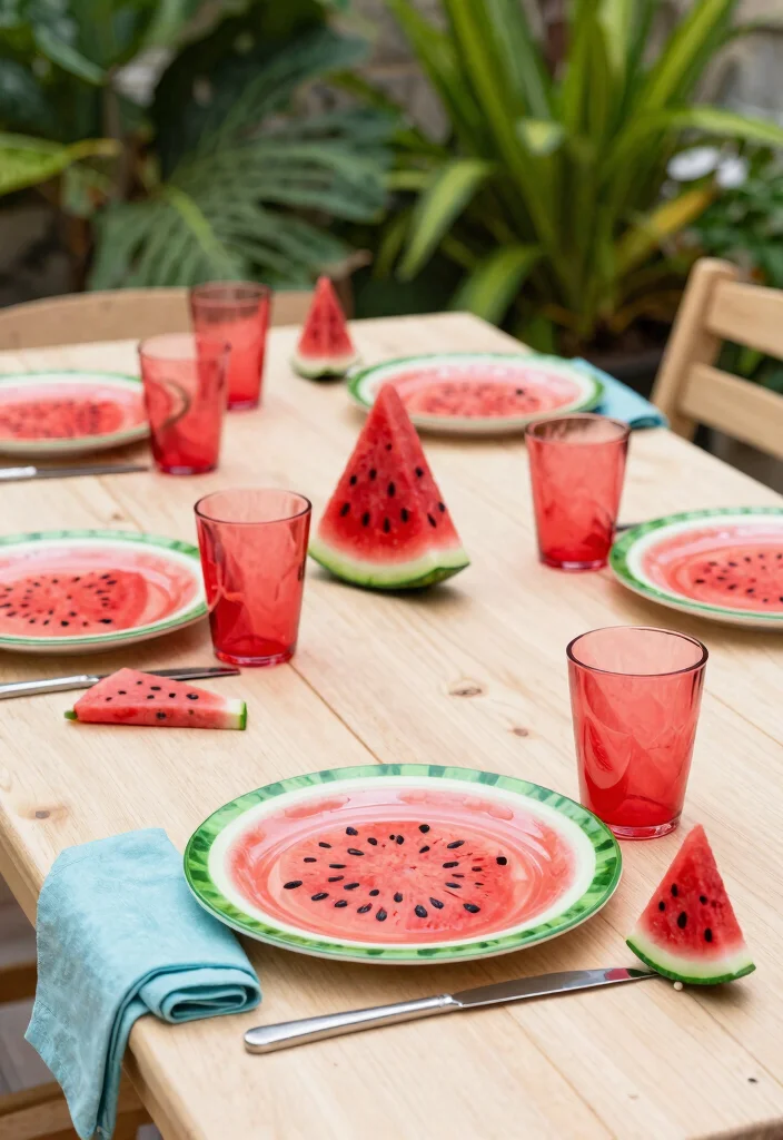 7 Fun Watermelon Patio Decor Ideas for Summer BBQs 4 7 Fun Watermelon Patio Decor Ideas for Summer BBQs 4. Watermelon Themed Tableware 0