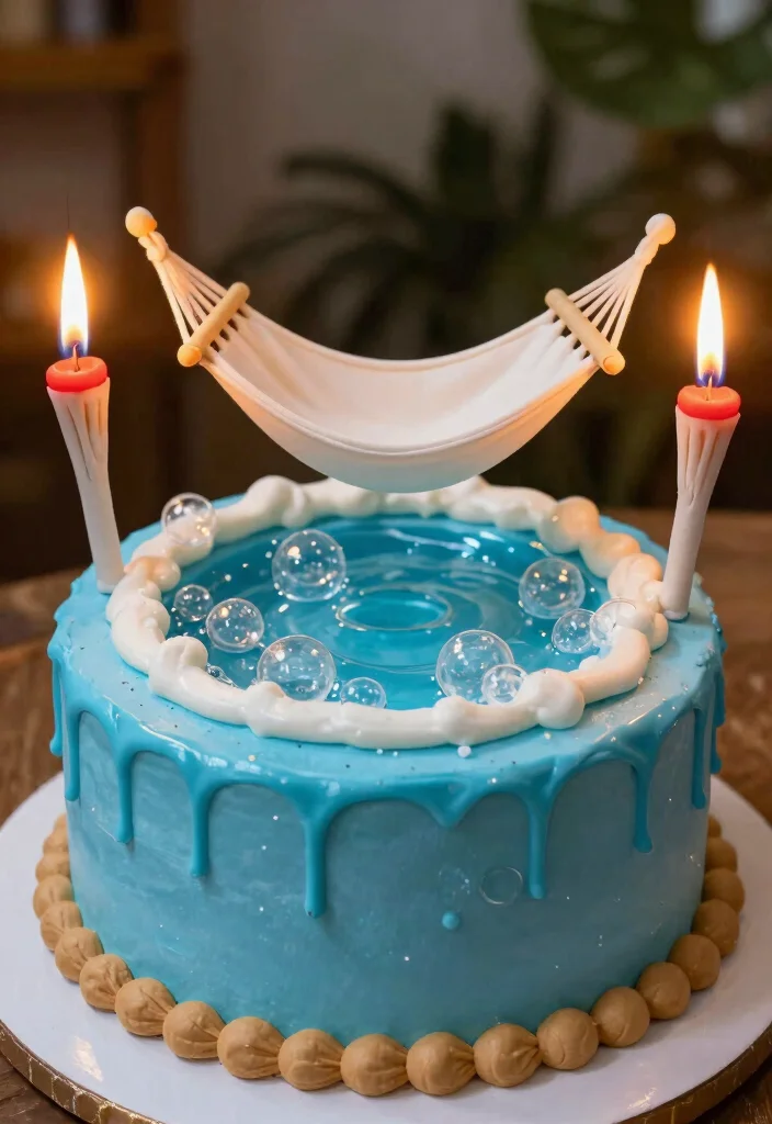 7 Hilarious Hot Tub Cake Ideas for Adult Birthday Parties 6 7 Hilarious Hot Tub Cake Ideas for Adult Birthday Parties 6. Hot Tub Hammock Cake 0
