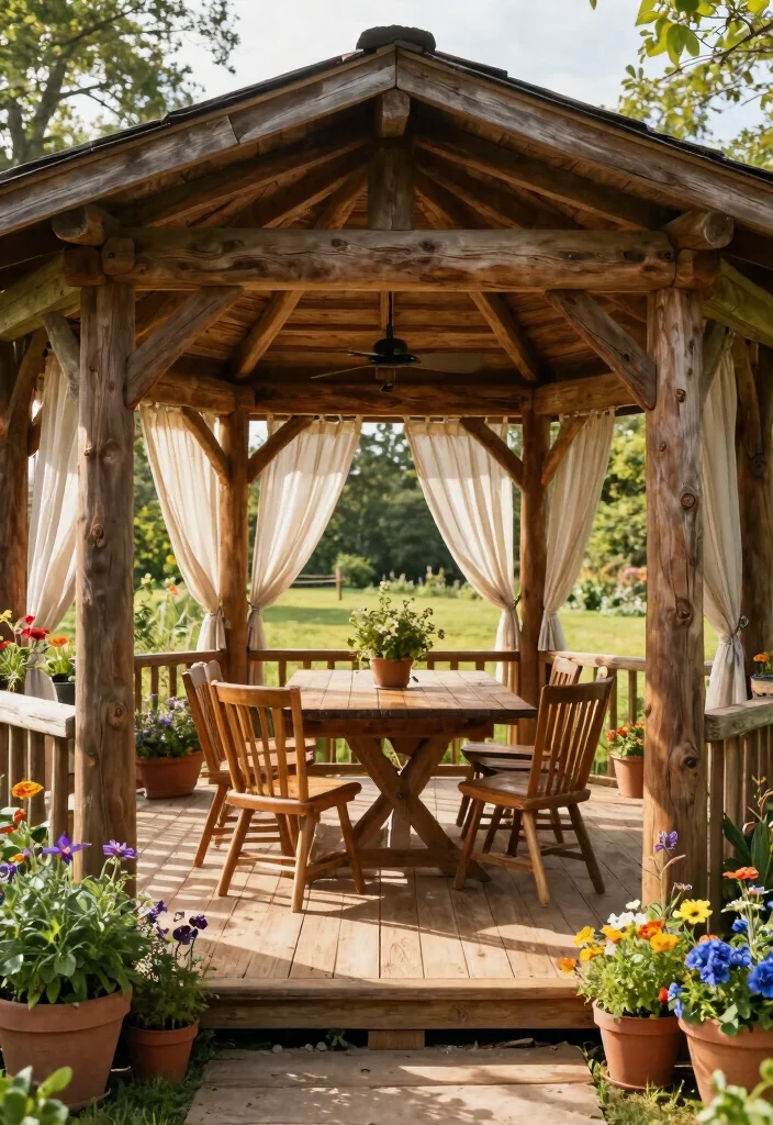 7 Rustic Log Gazebo Ideas for Cabin Backyards 4. Rustic Log Pavilion Style Gazebo 0