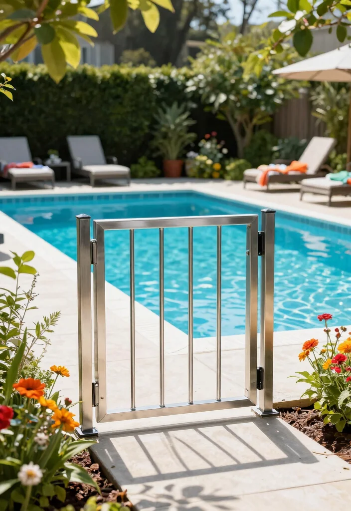 7 Safe Above Ground Pool Gate Ideas for Kids and Pets 2. Chic Metal Pool Fencing 0
