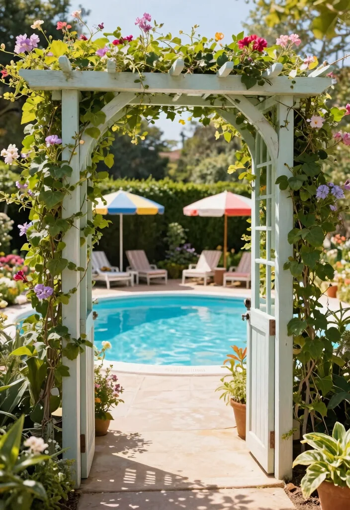 7 Safe Above Ground Pool Gate Ideas for Kids and Pets 3. Charming Garden Trellis Gate 0