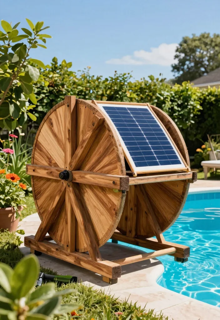 7 Smart Above Ground Pool Solar Cover Reel Ideas DIY 1. Rustic Wood DIY Solar Cover Reel 0